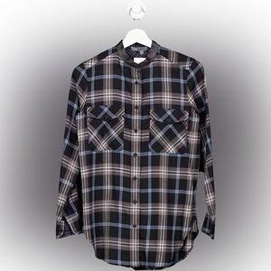 Vince Black Checkered Leather Trimmed Shirt